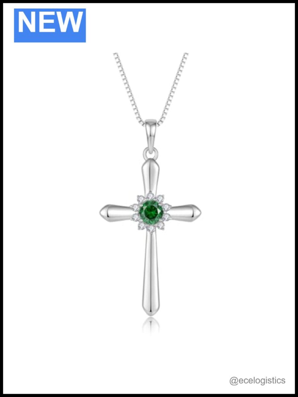 925 Sterling Silver Halo Birthstone Cross Pendant Necklace for Women
